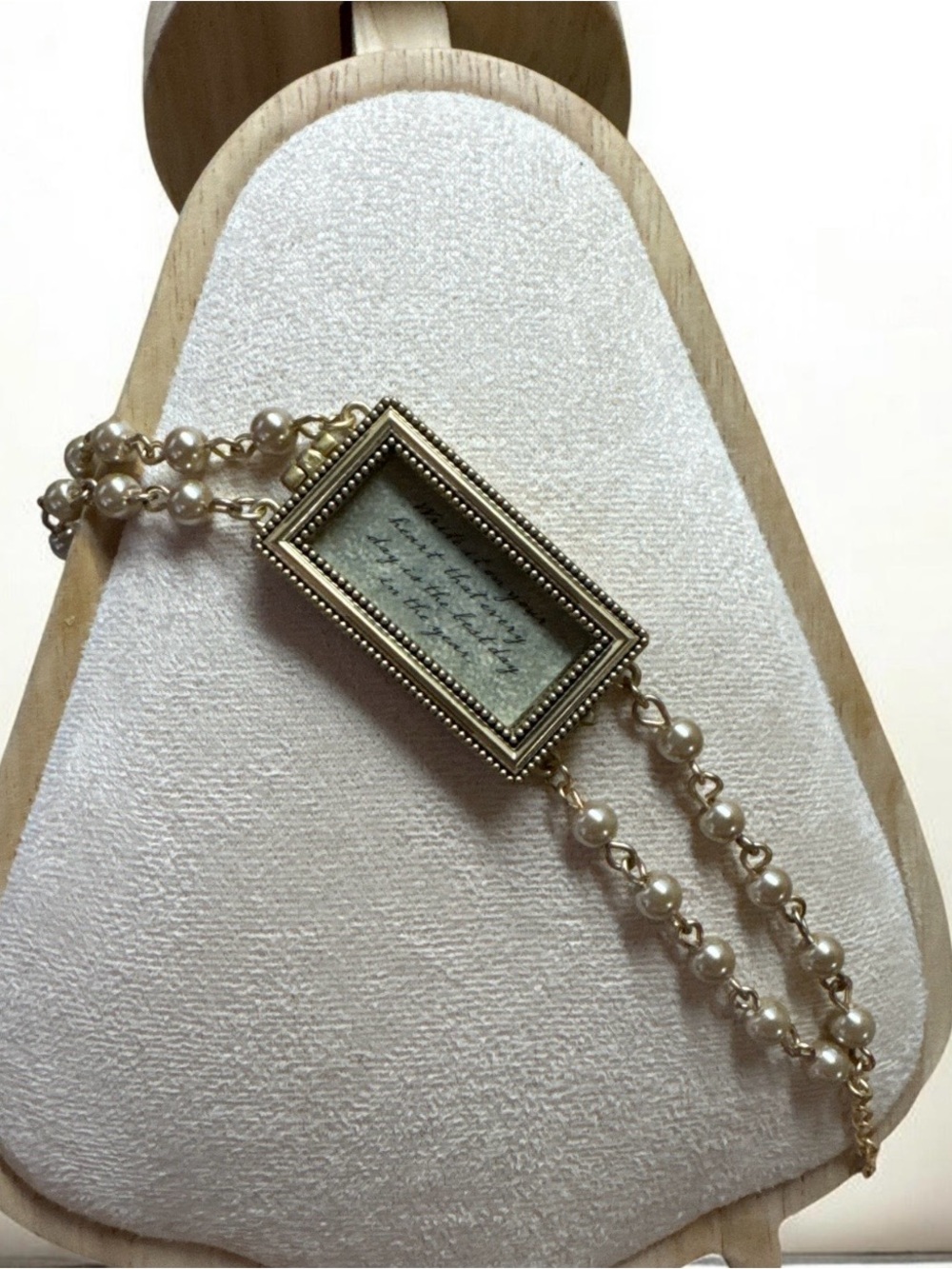 Gold-Tone Pearl Frame Bracelet with Script Insert